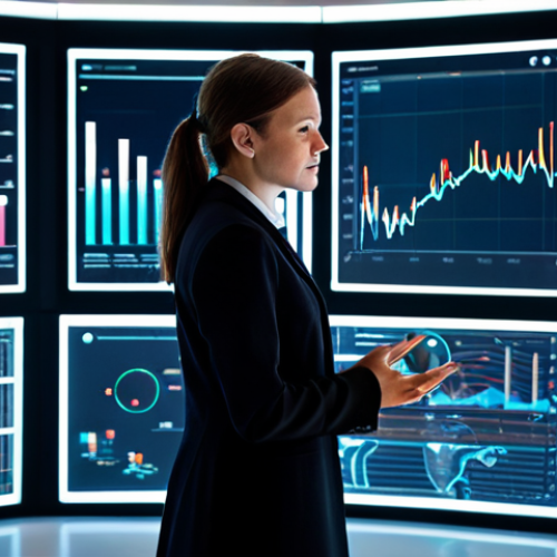 Home 4 A professional female data scientist, in a modest business suit, stands in a sleek, modern data visualization lab, surrounded by holographic displays of intricate data patterns and insightful graphs. Her expression is focused, hinting at deep understanding as abstract lines of light seem to connect directly to a subtle human silhouette, symbolizing customer needs being revealed. The environment is clean and high-tech, bathed in soft, futuristic lighting. The image conveys the power of data analysis to uncover hidden customer insights. fully clothed, appropriate attire, professional dress, safe for work, appropriate content, family-friendly, perfect anatomy, correct proportions, natural pose, well-formed hands, proper finger count, natural body proportions, professional photography, high quality.